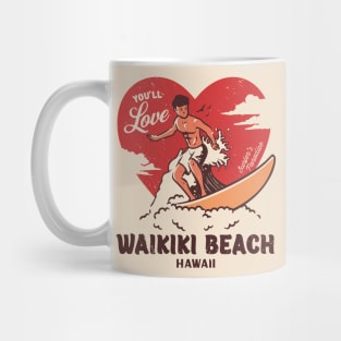 Vintage Surfing You'll Love Waikiki Beach, Hawaii // Retro Surfer's Paradise Mug